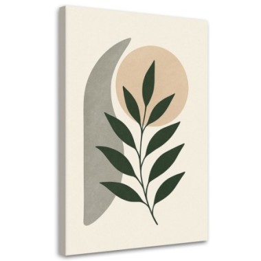 Quadro su tela, Foglie Ramo Minimalismo Beige Verde...