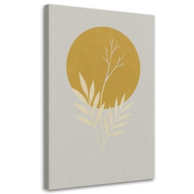 Quadro su tela, Foglie Ramo Minimalismo Oro Grigio...