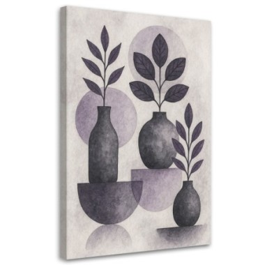 Quadro su tela, Foglie Vasi geometrici Grafite...