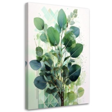Quadro su tela, Foglie Verde Geometrico Natura...