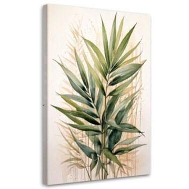 Quadro su tela, Foglie verdi acquerello beige natura...