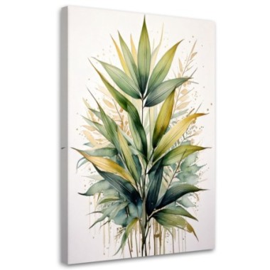 Quadro su tela, Foglie verdi acquerello natura - 70x100