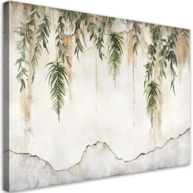 Quadro su tela, Foglie verdi pendenti su sfondo...