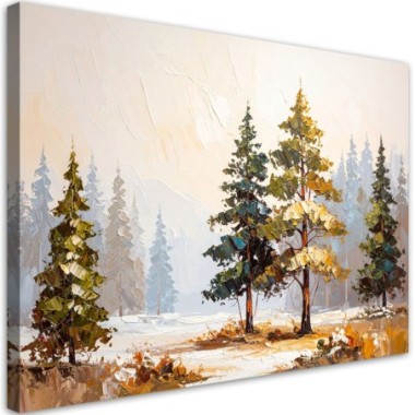 Quadro su tela, Foresta Alberi Pini Paesaggio...