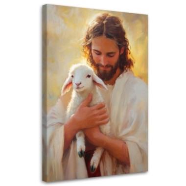 Quadro su tela, Gesà¹ con l'agnello - 60x90