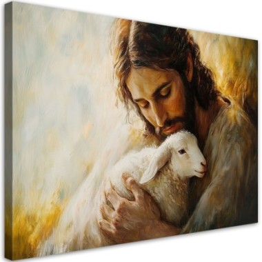 Quadro su tela, Gesà¹ Cristo con l'agnello - 120x80