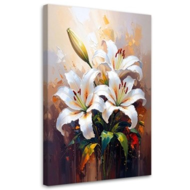 Quadro su tela, Gigli bianchi Fiori come dipinti -...