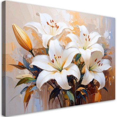 Quadro su tela, Gigli bianchi Fiori dipinti - 60x40