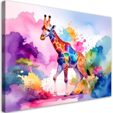 Quadro su tela, Giraffa colorata Africa Acquerello -...