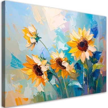 Quadro su tela, Girasoli Fiori imitazione pittura ad...