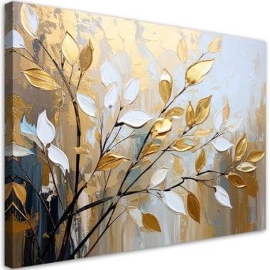 Quadro su tela, Glamour Foglie dorate Rametti - 100x70