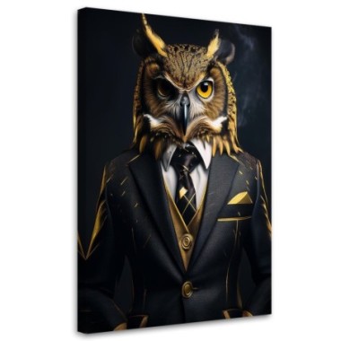 Quadro su tela, Gufo Uccello in giacca e cravatta -...