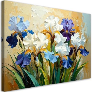 Quadro su tela, Iris bianchi e viola Fiori effetto...