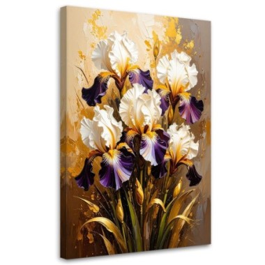 Quadro su tela, Iris Fiori su sfondo beige - 80x120