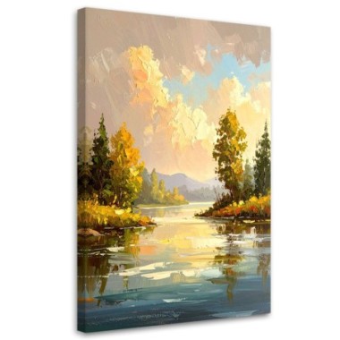 Quadro su tela, Lago Alberi Paesaggio Natura - 70x100