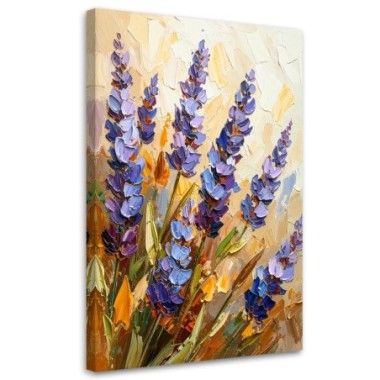 Quadro su tela, Lavanda Fiori effetto vernice - 60x90