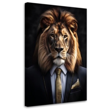 Quadro su tela, Leone Animali in giacca e cravatta -...