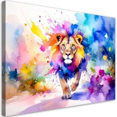 Quadro su tela, Leone colorato nella giungla...