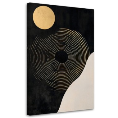 Quadro su tela, Linee circolari Astratto Nero Oro...