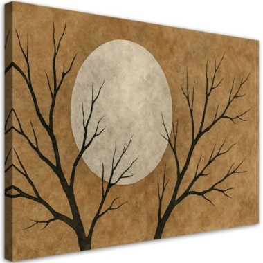 Quadro su tela, Luna Alberi Minimalismo Beige - 100x70