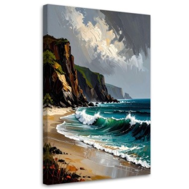 Quadro su tela, Mare Spiaggia Rocce Montagne - 60x90