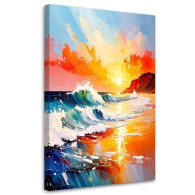 Quadro su tela, Mare Spiaggia Tramonto - 80x120