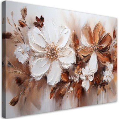 Quadro su tela, Marrone Fiori bianchi Natura - 90x60