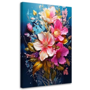 Quadro su tela, Mazzo di fiori Dipinto a olio Sfondo...