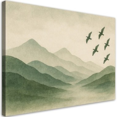 Quadro su tela, Montagne Natura Acquerello Verde...