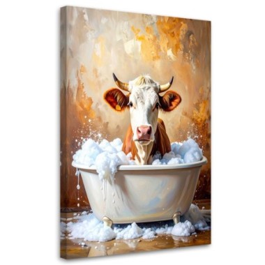 Quadro su tela, Mucca nella vasca da bagno con...