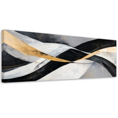 Quadro su tela, Onde astratte Oro Nero Glamour - 150x50