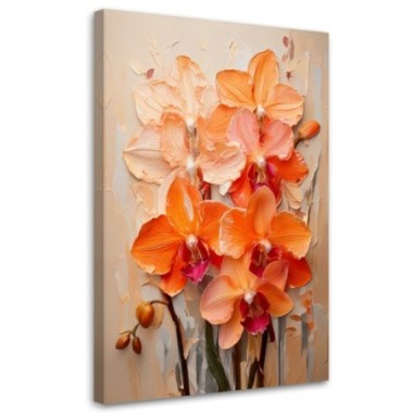 Quadro su tela, Orchidee Arancione Impasto Fiori...