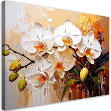 Quadro su tela, Orchidee bianche Fiori Astratto -...