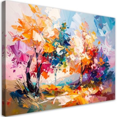 Quadro su tela, Paesaggio colorato Alberi Bosco...