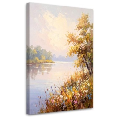 Quadro su tela, Paesaggio Fiume Alberi Natura - 70x100