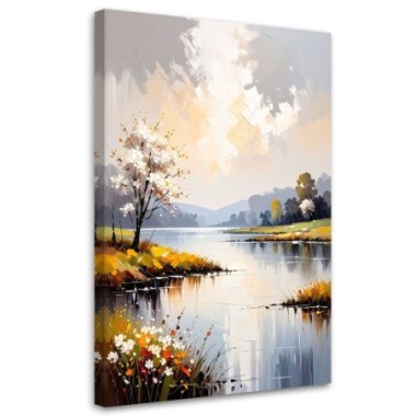 Quadro su tela, Paesaggio Lago Alberi Natura - 70x100