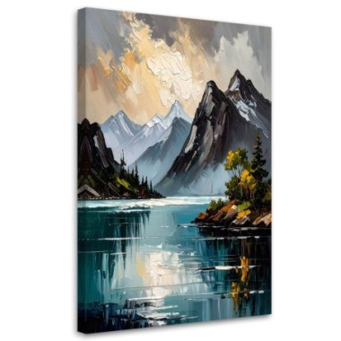Quadro su tela, Paesaggio Lago Montagne Natura - 60x90
