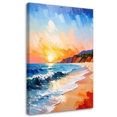 Quadro su tela, Paesaggio Mare Spiaggia Tramonto -...