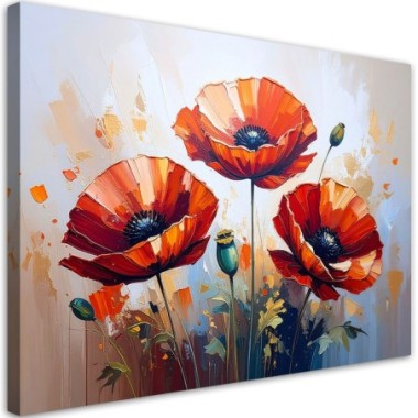 Quadro su tela, Papaveri rossi su sfondo beige - 90x60