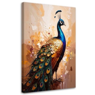 Quadro su tela, Pavone colorato Uccelli su sfondo...