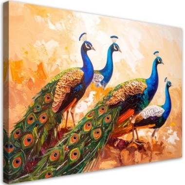 Quadro su tela, Pavoni colorati Uccelli effetto...