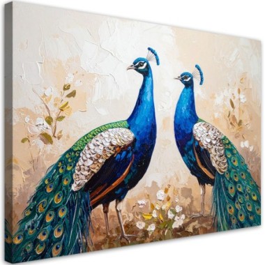Quadro su tela, Pavoni colorati Uccelli Natura - 120x80