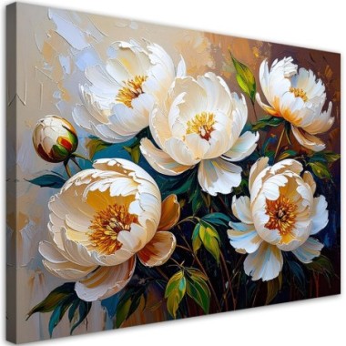 Quadro su tela, Peonie color crema Fiori su sfondo...