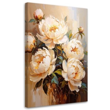Quadro su tela, Peonie crema Bouquet - 60x90