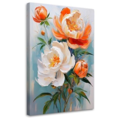 Quadro su tela, Peonie Fiori arancioni Bianchi - 70x100