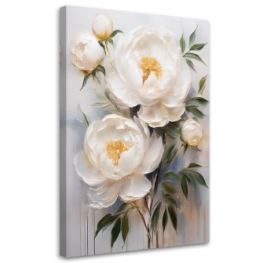 Quadro su tela, Peonie Fiori bianchi Natura - 60x90