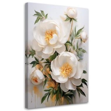 Quadro su tela, Peonie Fiori bianchi Natura - 60x90