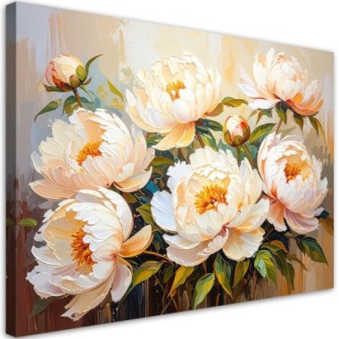 Quadro su tela, Peonie Fiori su sfondo beige...