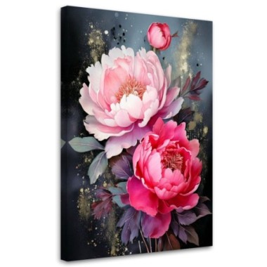 Quadro su tela, Peonie Rosa Chiaro Glamour - 80x120