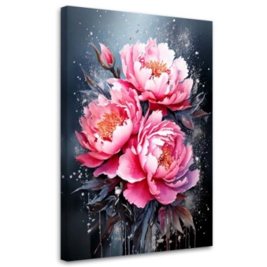 Quadro su tela, Peonie Rosa Fiori Acquerello Sfondo...